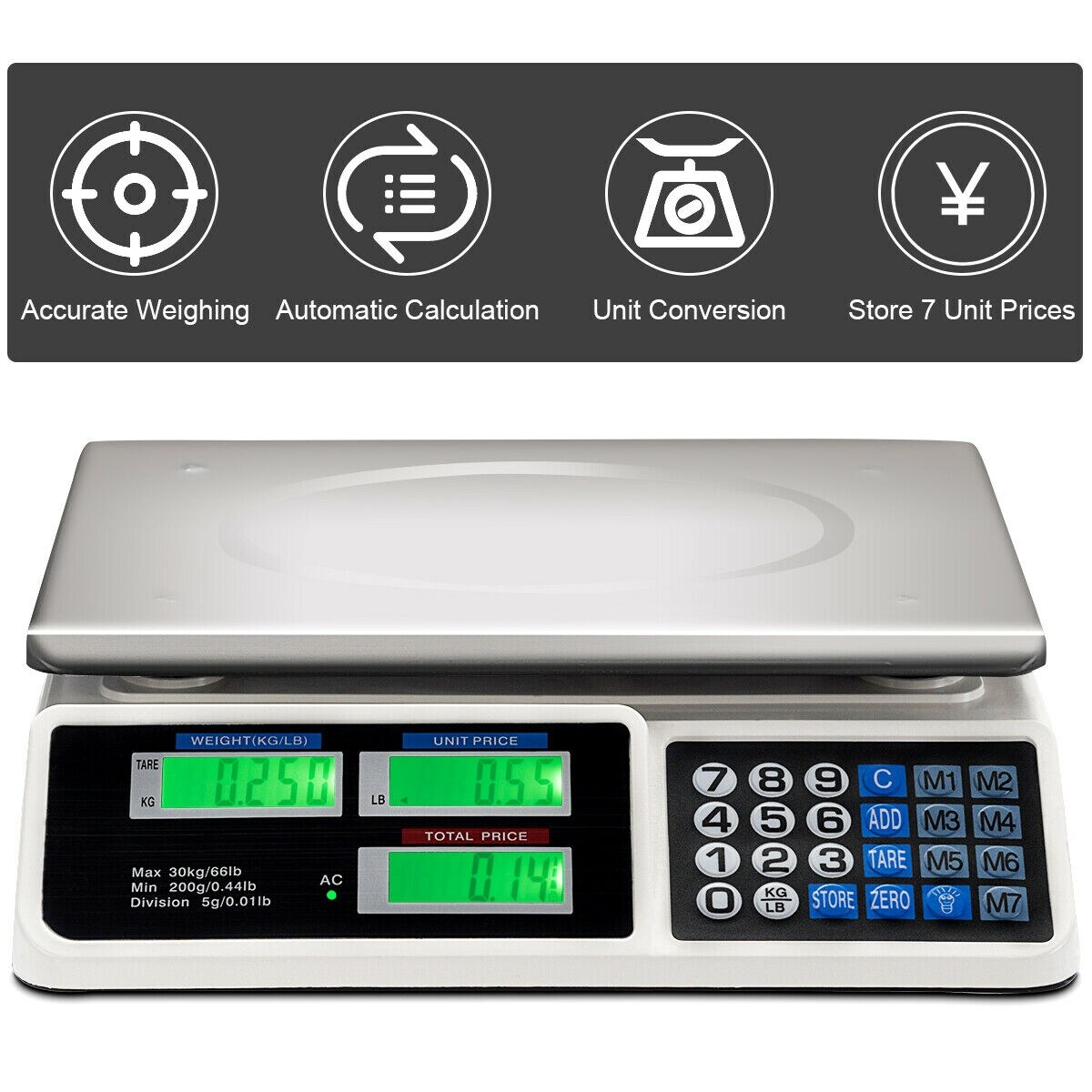 Silver ABS Digital Weight Food Count Scale with 3 Power Supply Modes