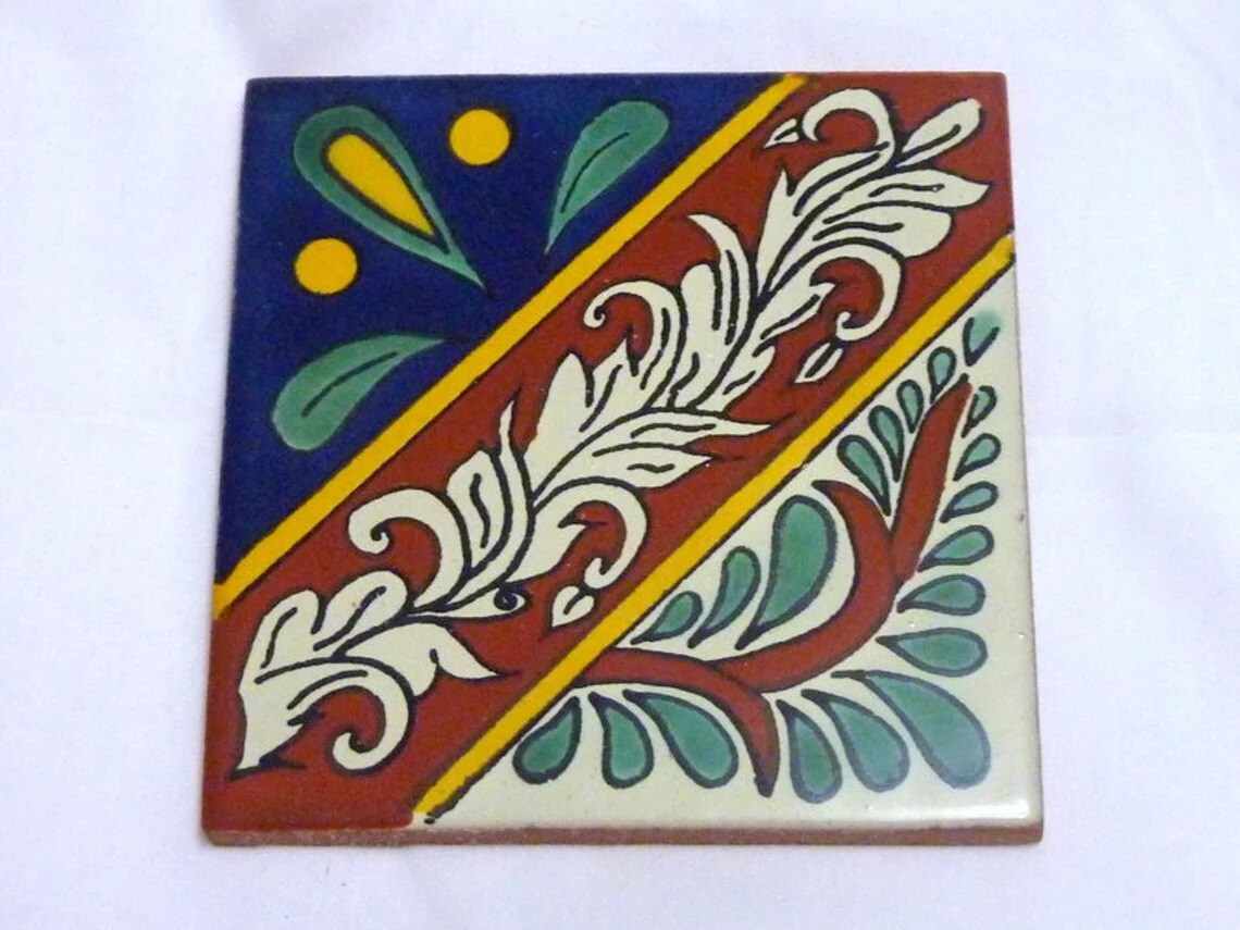 Mexican Talavera Ceramic Coasters – 4-Pack Square Drink Coasters With Cork Base, Heat Resistant