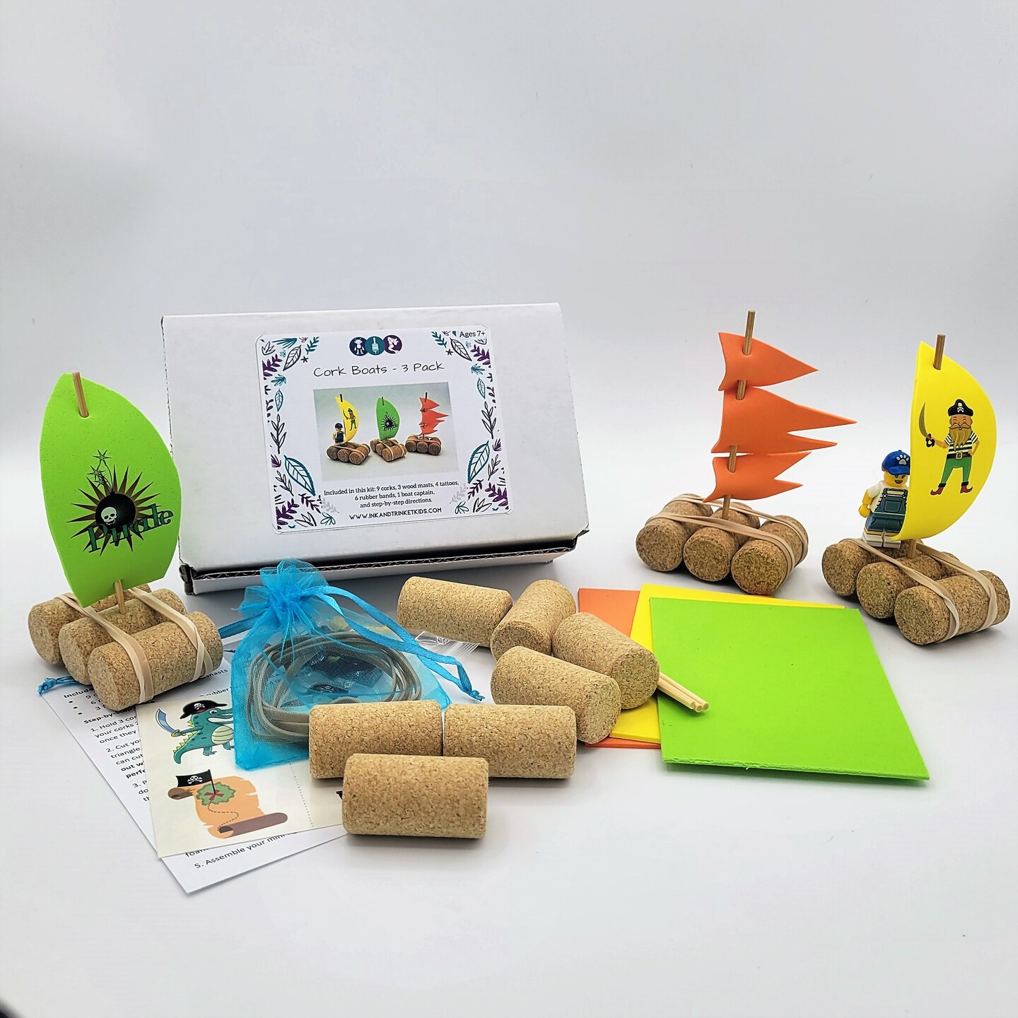 Ink and Trinket Kids Cork Boat Craft Kit, DIY Toy