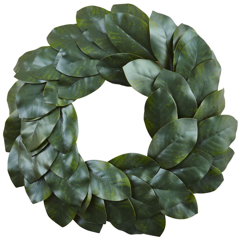 Nearly Natural 24&#x22; Magnolia Leaf Wreath