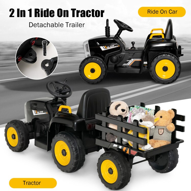 Iron Ride-On Tractor with Trailer, Music and Safety for Kids