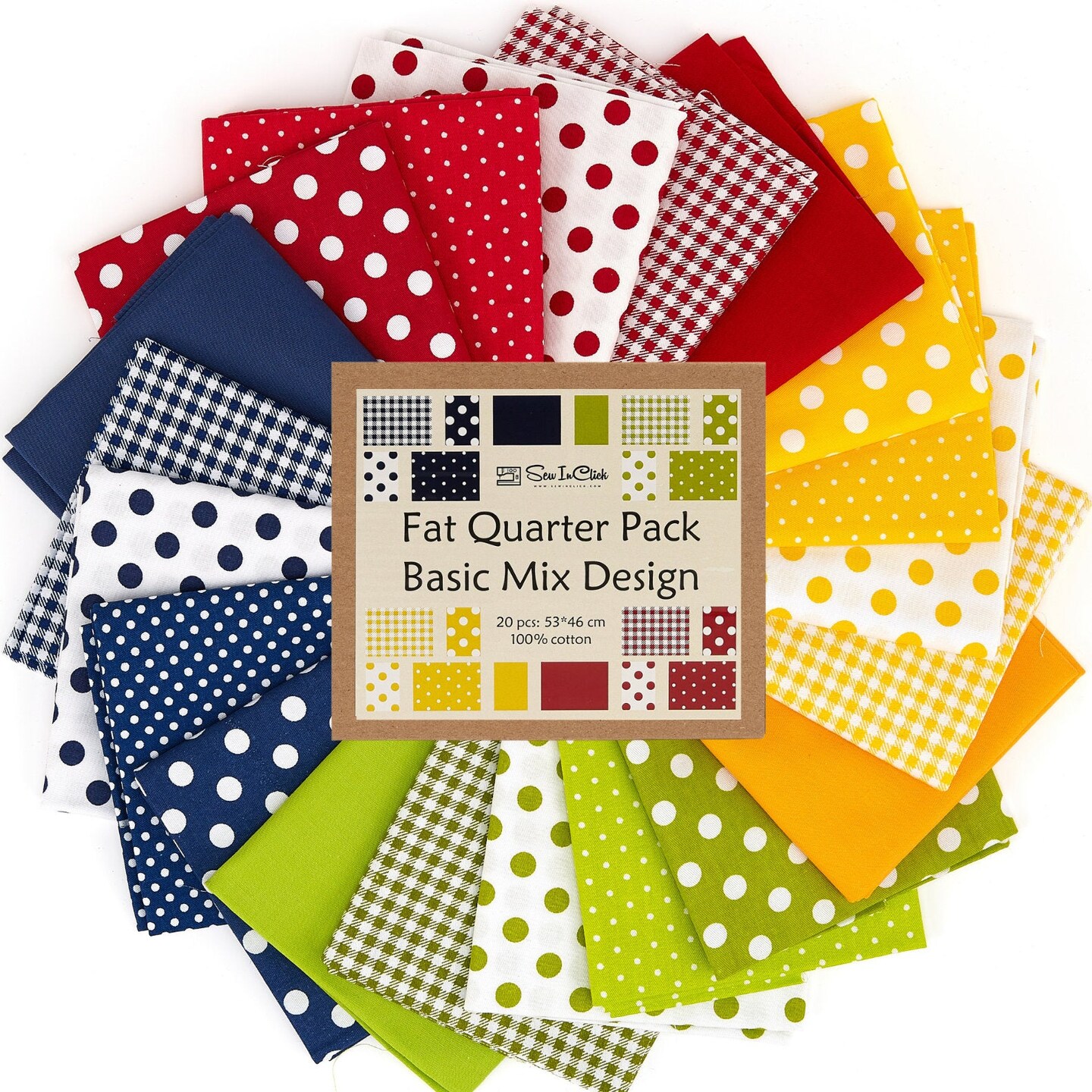 20 Fat Quarter Bundle -100% Cotton | Basic Mix Design - 20 pcs - Polka-dot 5 Patterns | Quilting & Crafting Fabric | Special Gift Set