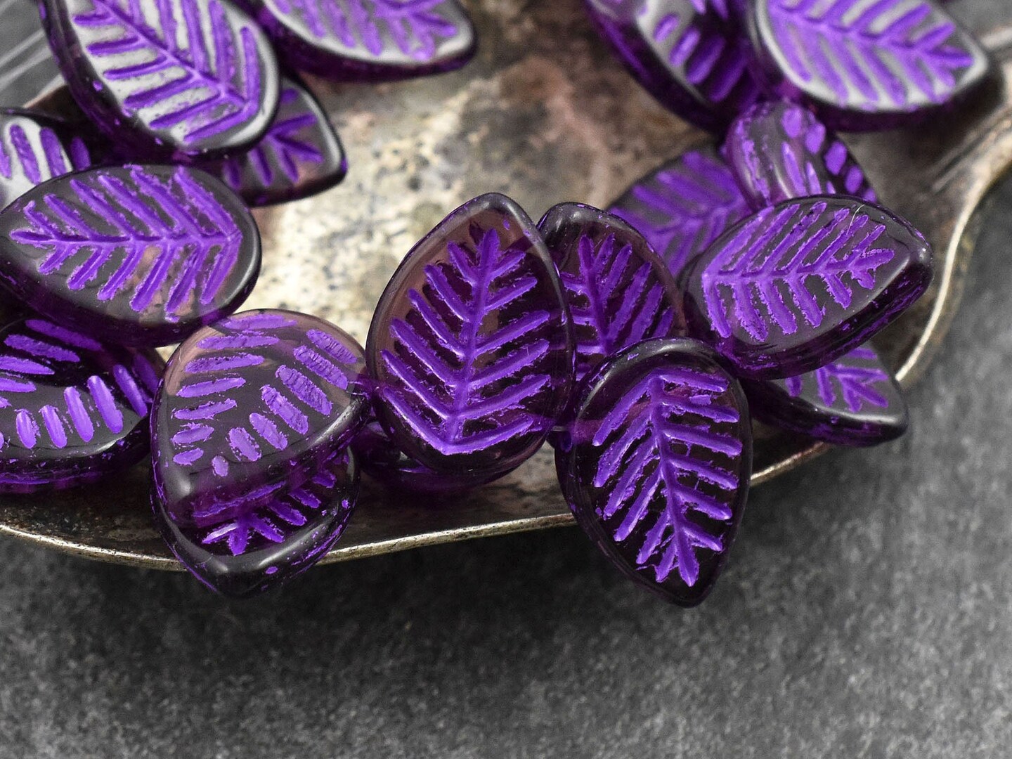15* 16x12mm Gold Washed Matte Purple AB Drilled Dogwood Leaf Beads