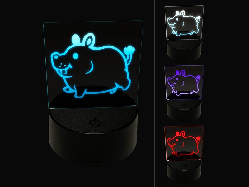 Chubby Round Hippo Hippopotamus 3D Illusion LED Night Light Sign ...