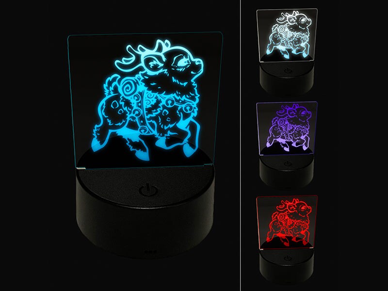 Festive Prancing Holiday Christmas Reindeer with Bells 3D Illusion LED Night Light Sign Nightstand Desk Lamp