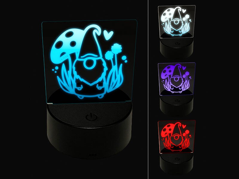 Enchanting Lovable Garden Gnome with Mushrooms 3D Illusion LED Night Light Sign Nightstand Desk Lamp