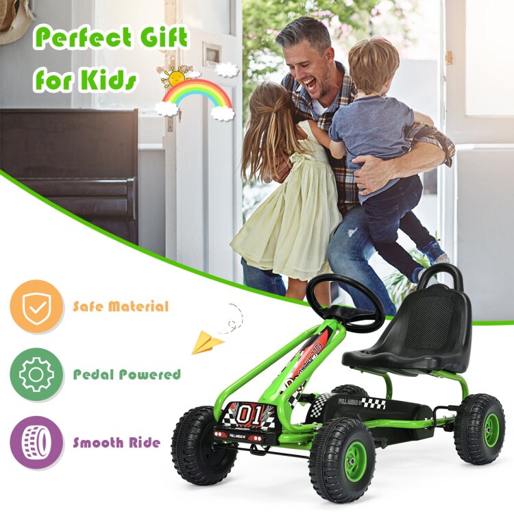 Iron Pedal Powered Ride On Car Go Kart for Kids with Adjustable Seat