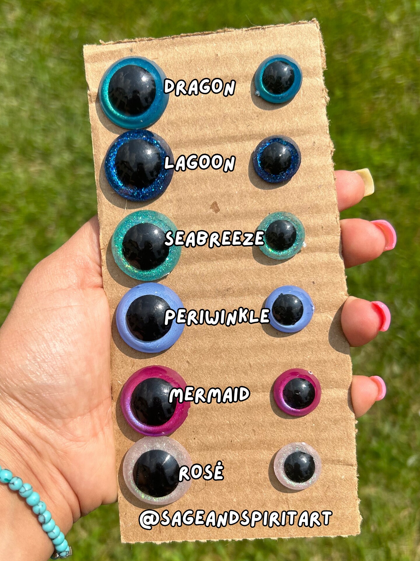 One Pair of Hand Painted 28mm off Set Pupil Safety Eyes Mermaid Sparkle  Metallic Eyes Crescent Eyes Craft Eyes Plastic Eyes 