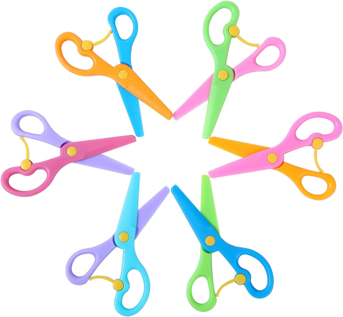 Plastic Safety Scissors, Toddlers Training Scissors, Pre-school Training Scissors and Offices Scissors Kids Paper-Cut (6pcs Toddler Scissors)