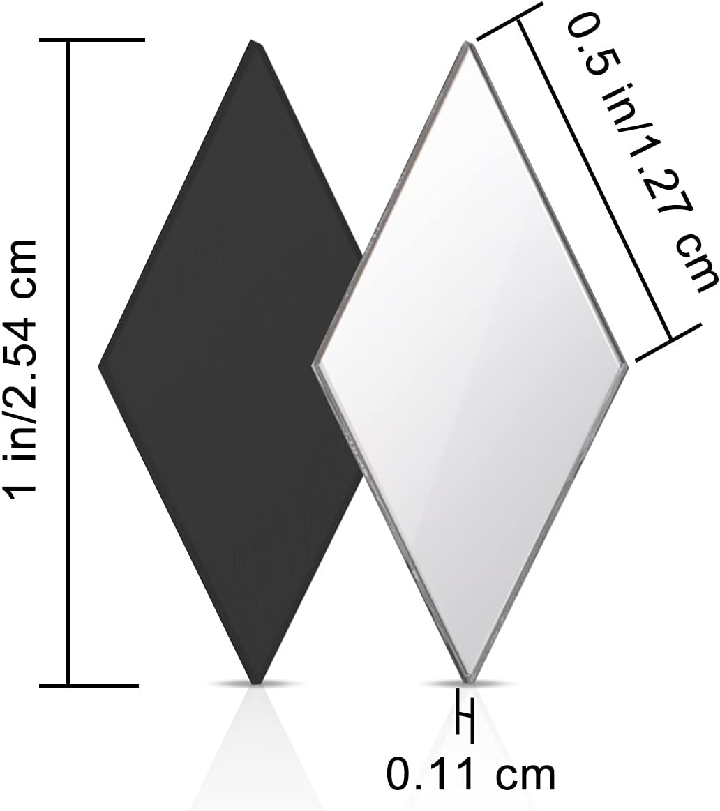 Diamond Shape Mirror Mosaic Tile Small Rhombus Mirror Mini Craft Mirror Square Triangle Glass Mirror Tile DIY Mini Size Mirror for Art Wall Door Home Decorations (Diamond Shape,300 Pcs)