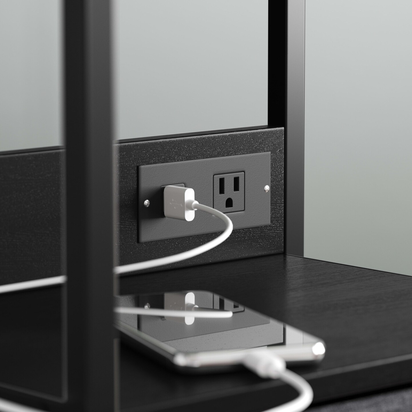 Emma and Oliver Hermes Nightstand with 3 Fabric Drawers, Charging Station with 2 USB Ports/Power Outlet, Engineered Wood Top, Wood Handles, Metal Frame