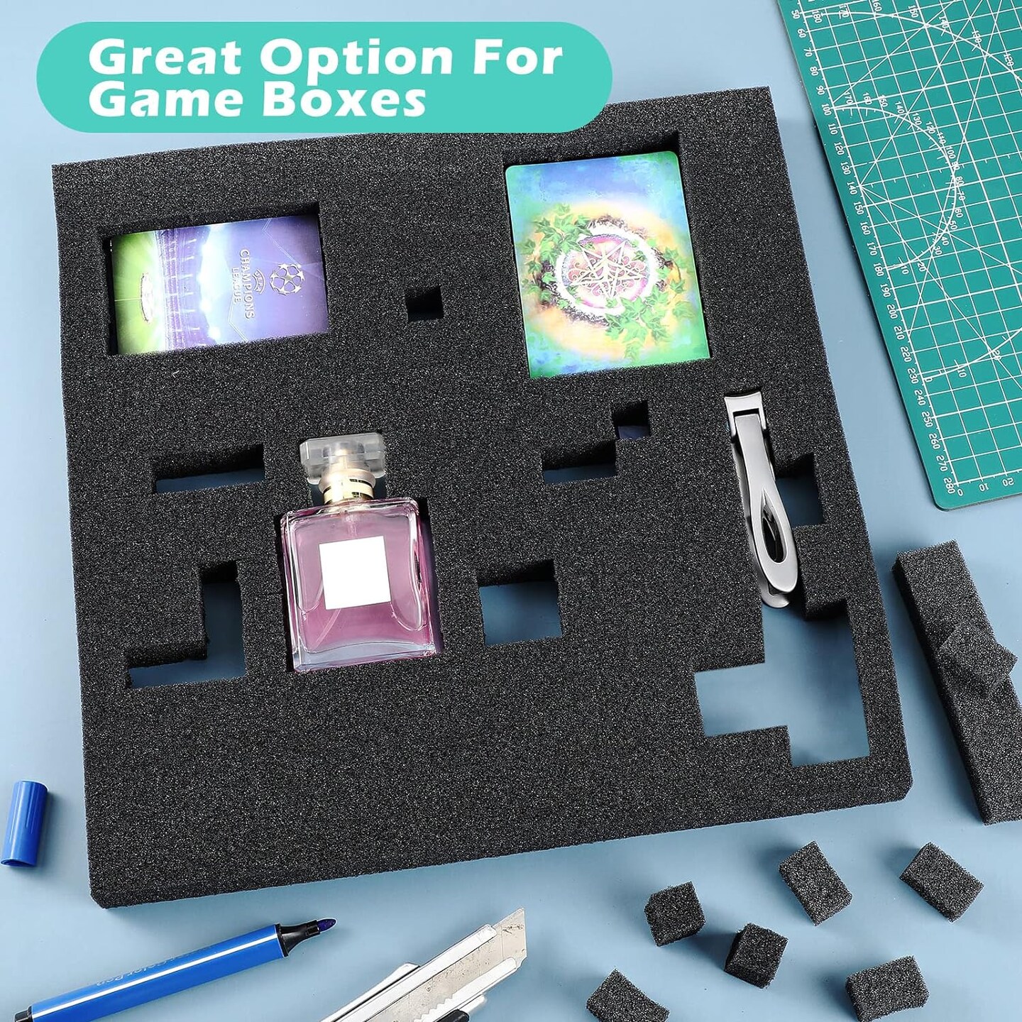 2 Pcs 11.8 x 11.8 x 1 Inch Customizable Foam Insert Pick and Pluck Foam Pre Cubed Foam Sheet Packing Foam Pads for Toolbox Camera Storage and Crafts, Black