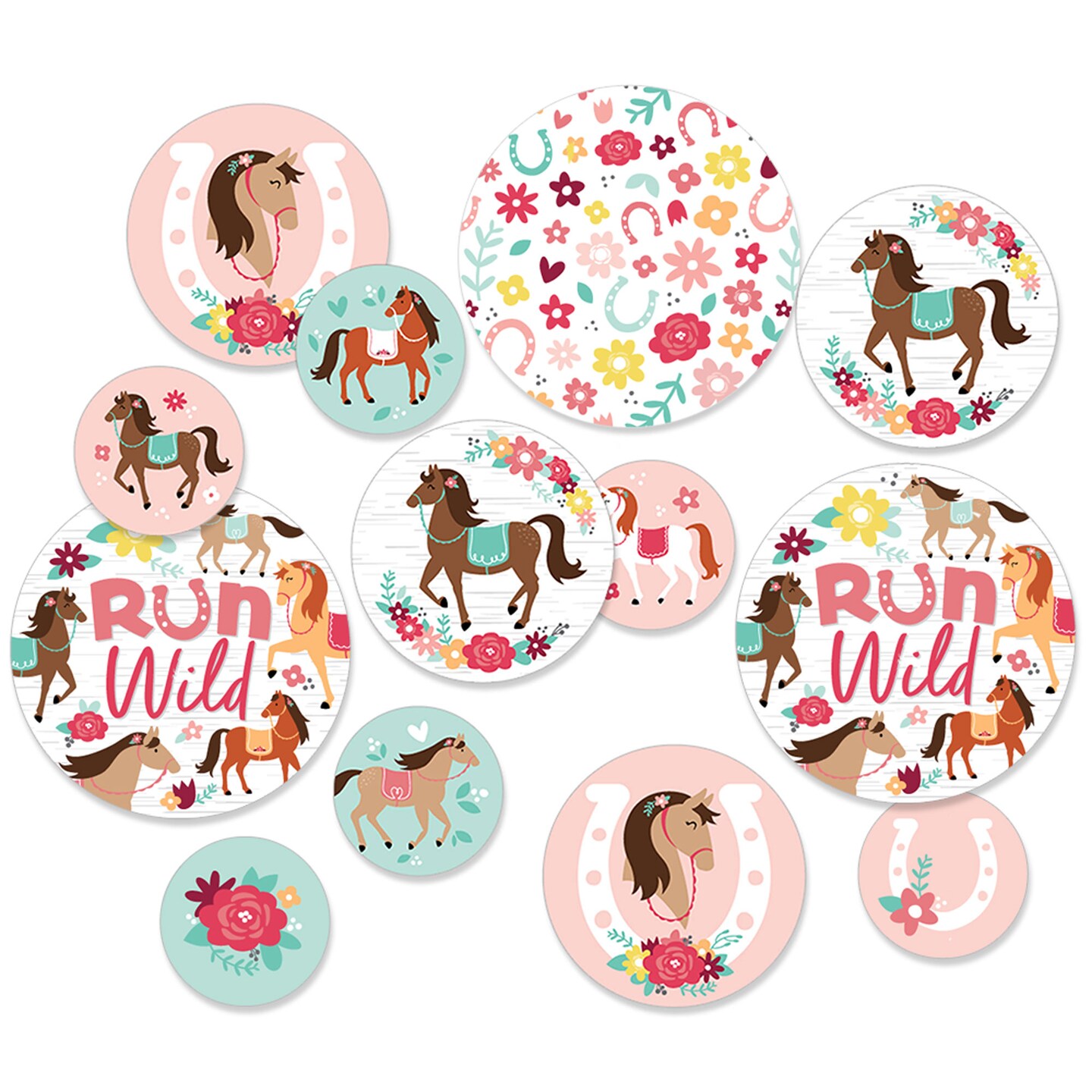 Big Dot of Happiness Run Wild Horses - Pony Birthday Party Giant Circle Confetti - Party Decorations - Large Confetti 27 Count