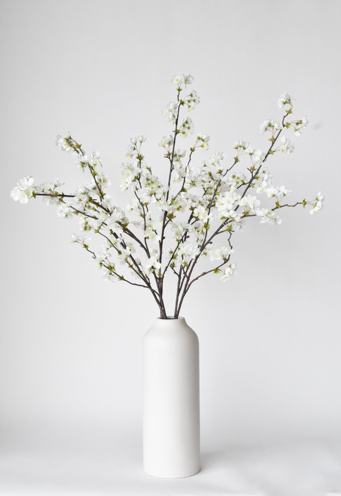 36&#x22; Faux Quince Blossom Cream / White Stem Flowering Branch