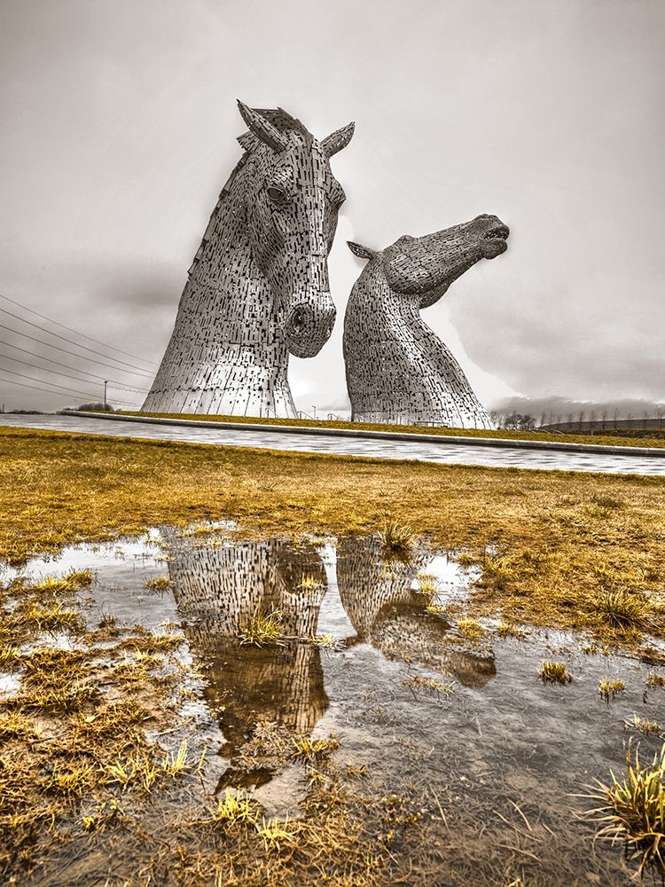 The kelpies horse statue at the Helix park in Falkirk -Scotland Poster Print by Assaf Frank # AF201503061221XC02