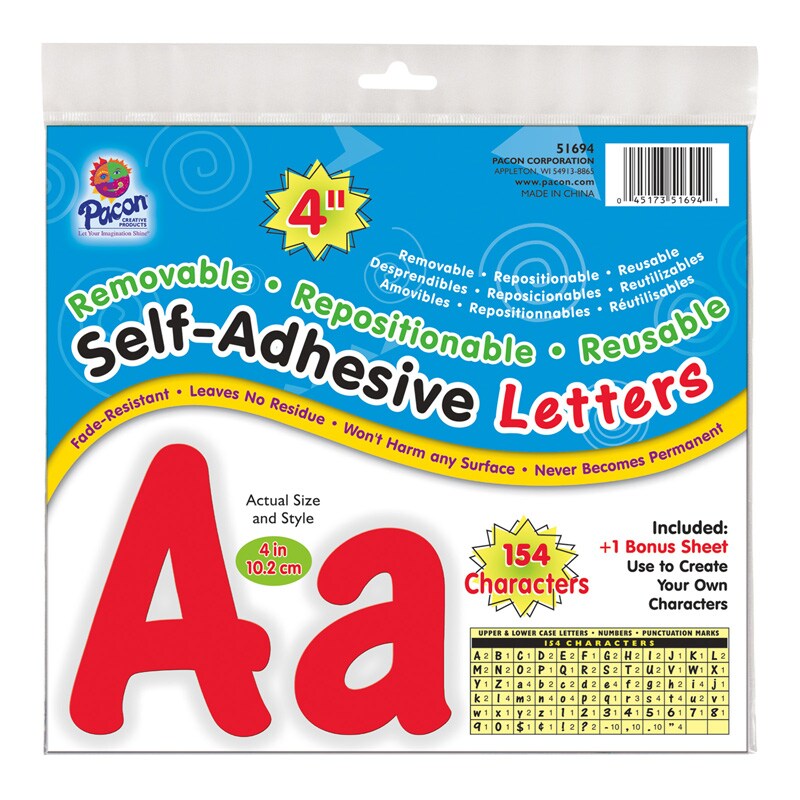 Self-Adhesive Letters, Red, Cheery Font, 4&#x22;, 154 Characters
