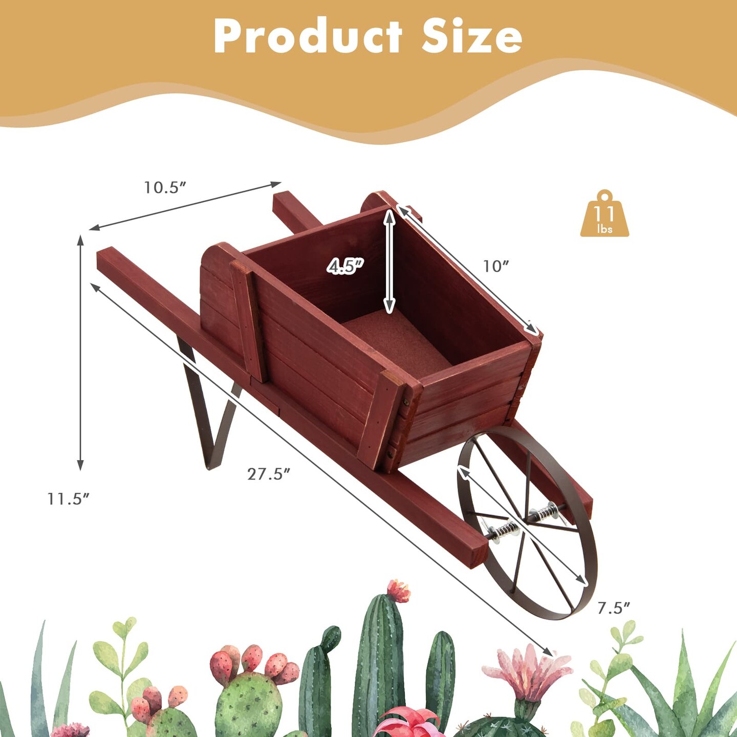 Wooden Wagon Planter With 9 Magnetic Accessories For Garden Yard