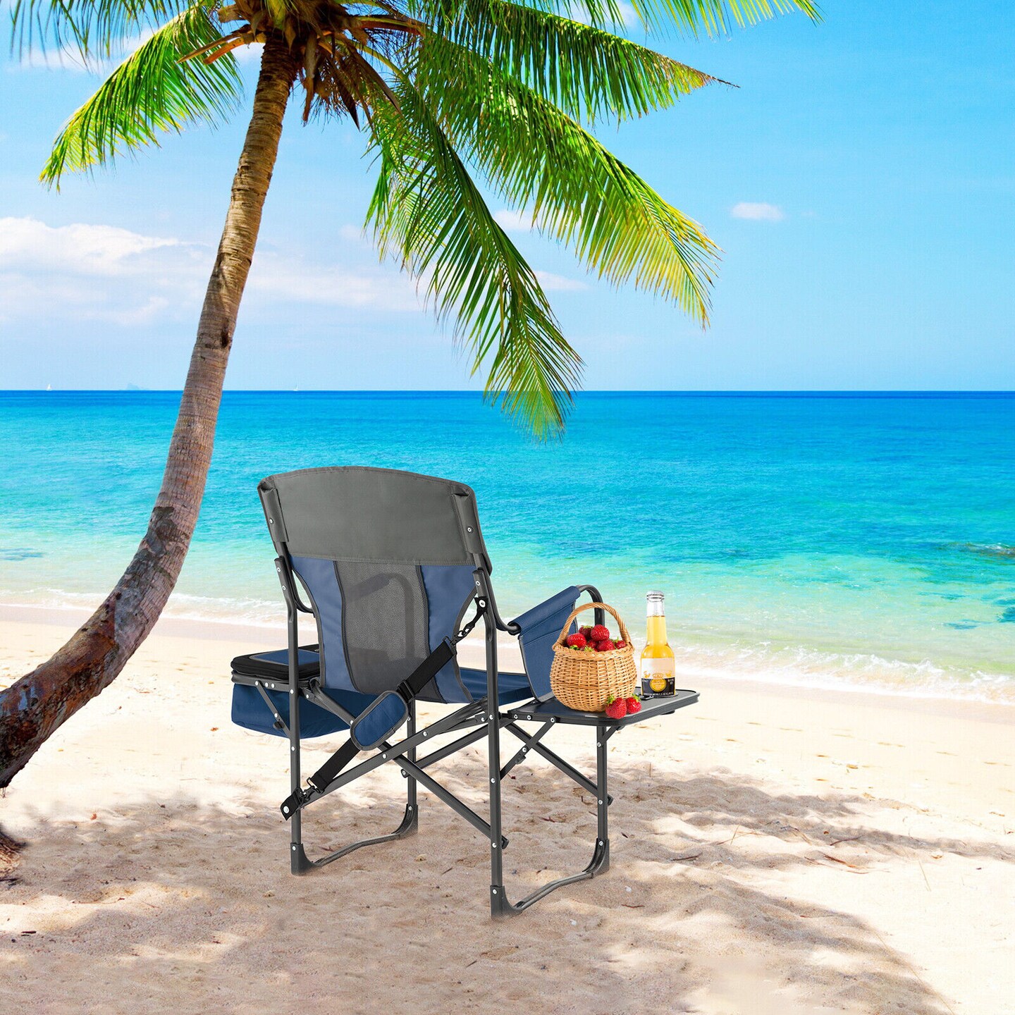 Folding Camping Directors Chair With Cooler Bag And Side Table