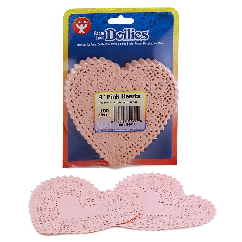 Heart Doilies, Pink, 4&#x22;, Pack of 100