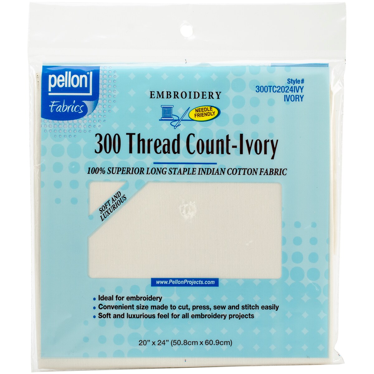 Pellon 300 Thread Count Cotton Fabric For Embroidery-Ivory 20"X24"