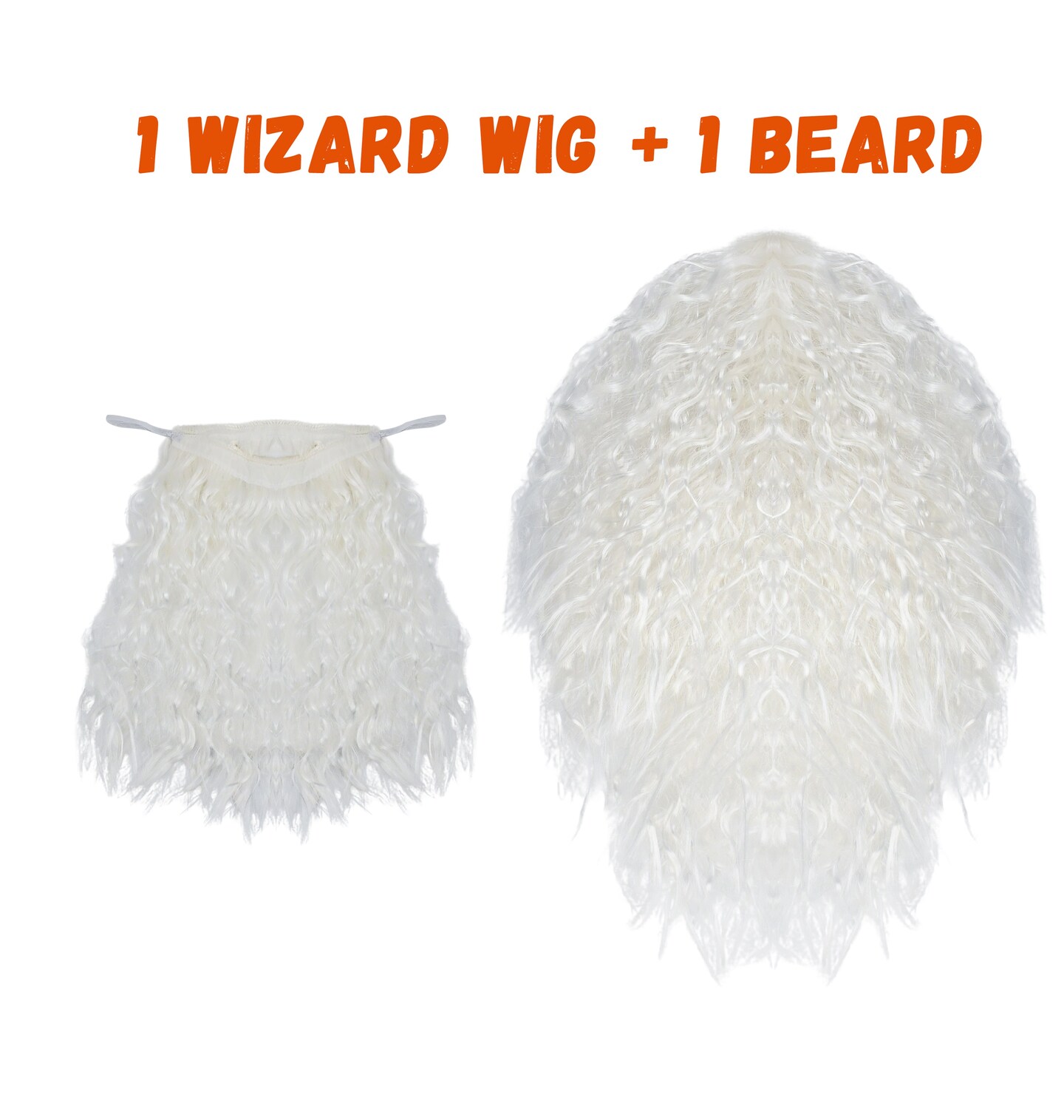 White Wig and Beard &#x2013; Long White Dress Up Costume Accessories Curly Hair Wig for Kids and Adults