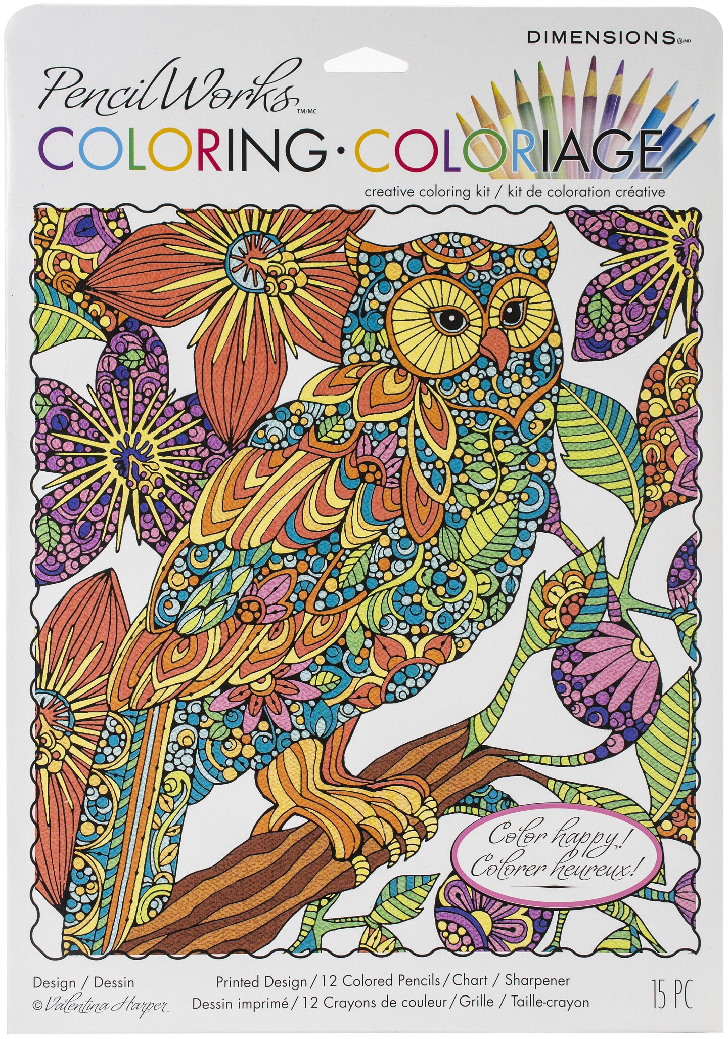 Pencil Works Color By Number Kit 9&#x22;X12&#x22;-Flowering Owl