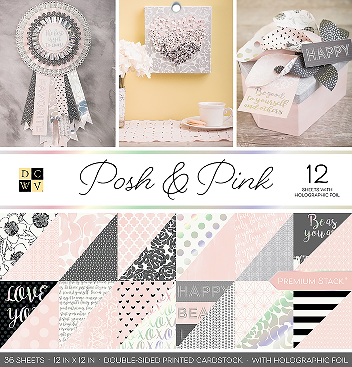 DCWV Double-Sided Cardstock Stack 12&#x22;X12&#x22; 36/Pkg-Posh &#x26; Pink, 18 Des/2 Each, 12 W/Foil