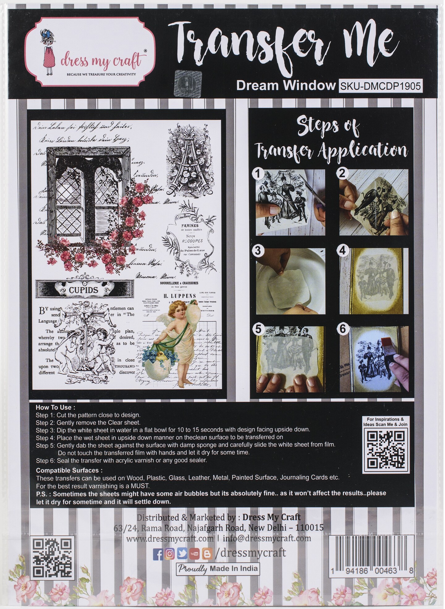 Dress My Craft Transfer Me Sheet - Foglio A4 Con Decalcomanie Vintage Butterflies, Per Legno, Vetro, Plastica, Metallo, Carta E Pelle - 6