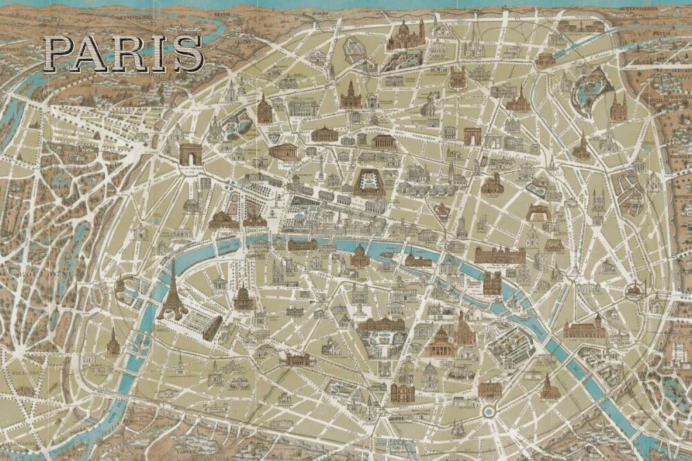 Monuments of Paris Map Blue Poster Print by Wild Apple Portfolio - Item # VARPDX10976
