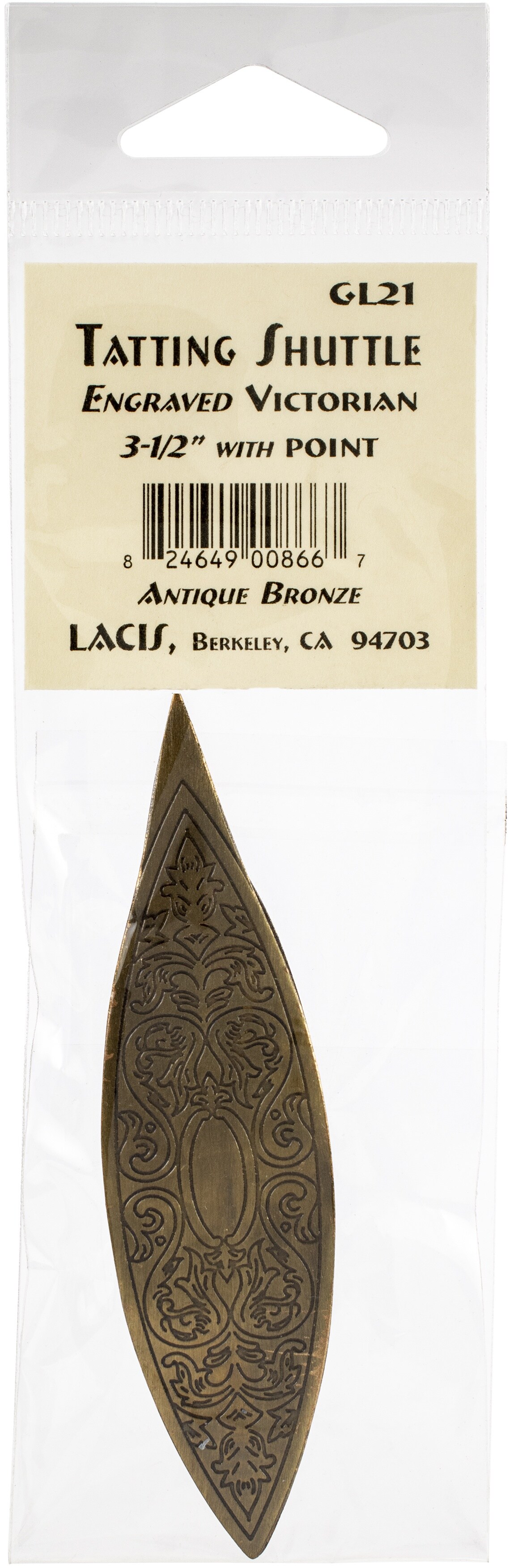 Lacis Victorian Engraved Tatting Shuttle-Antique Bronze
