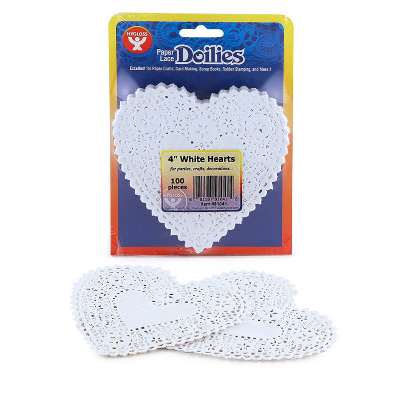 Heart Doilies, White, 4&#x22;, Pack of 100