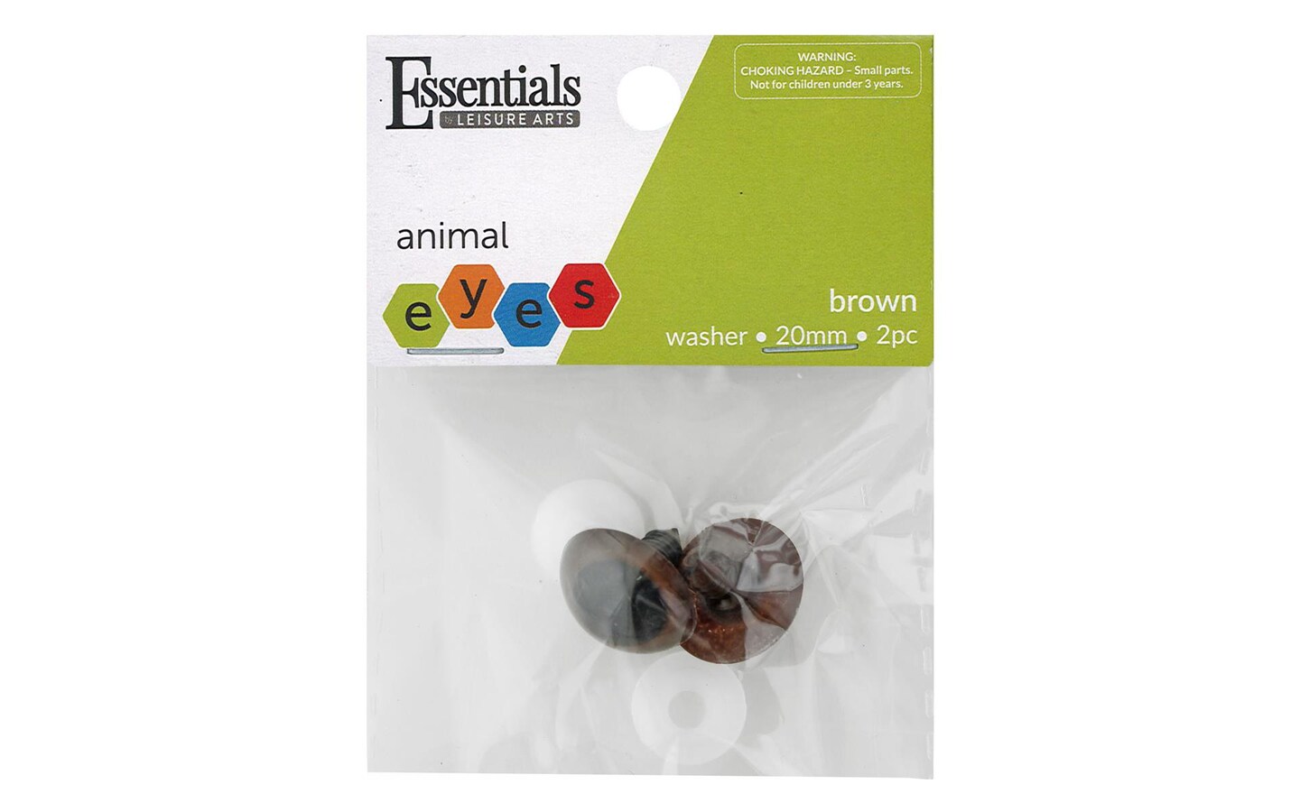Essentials by Leisure Eyes Animal 12mm W/Washer Brown 6pc