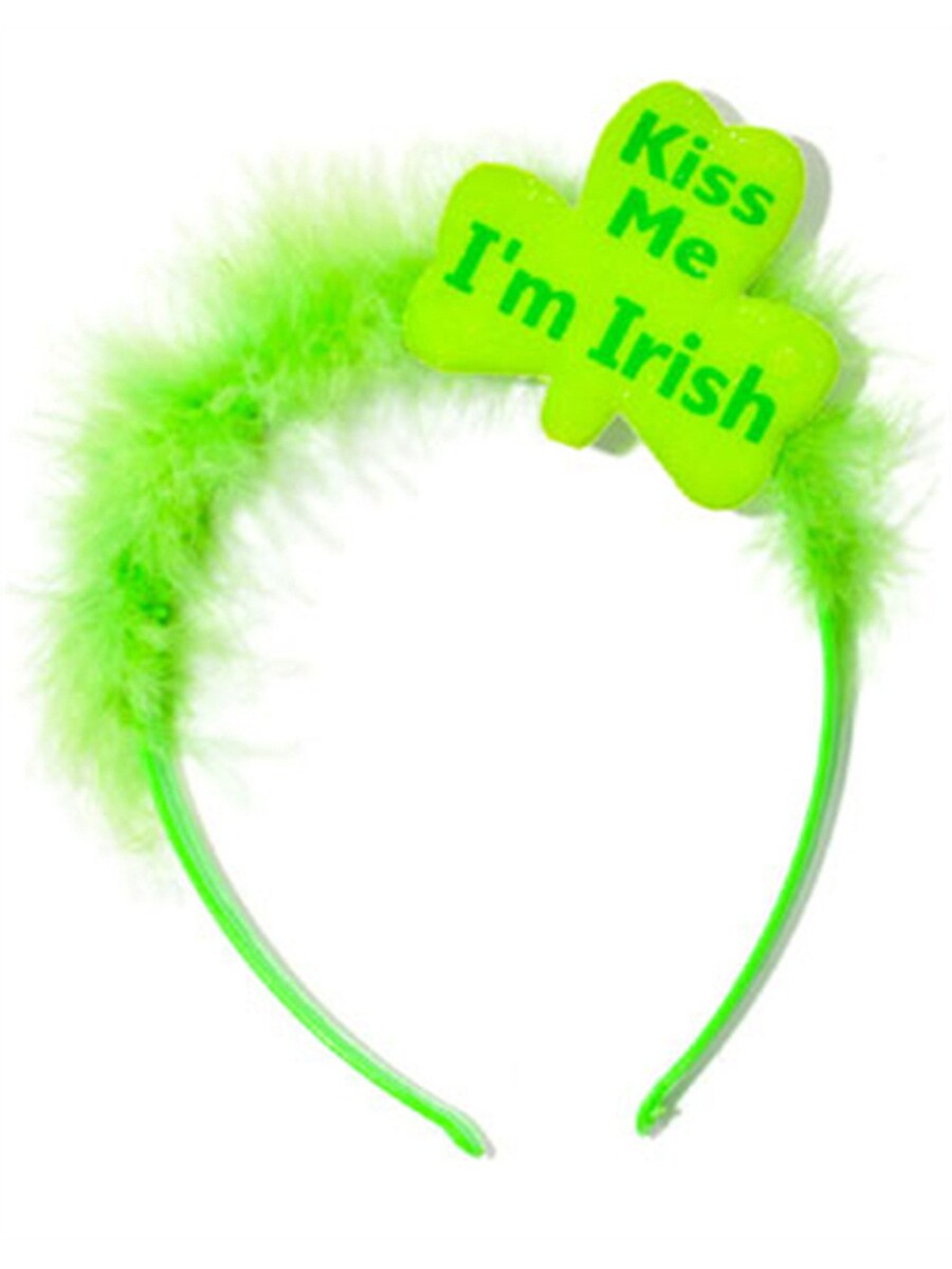 St Patricks Day Green Kiss Me I&#x27;m Irish Furry Tiara Hat