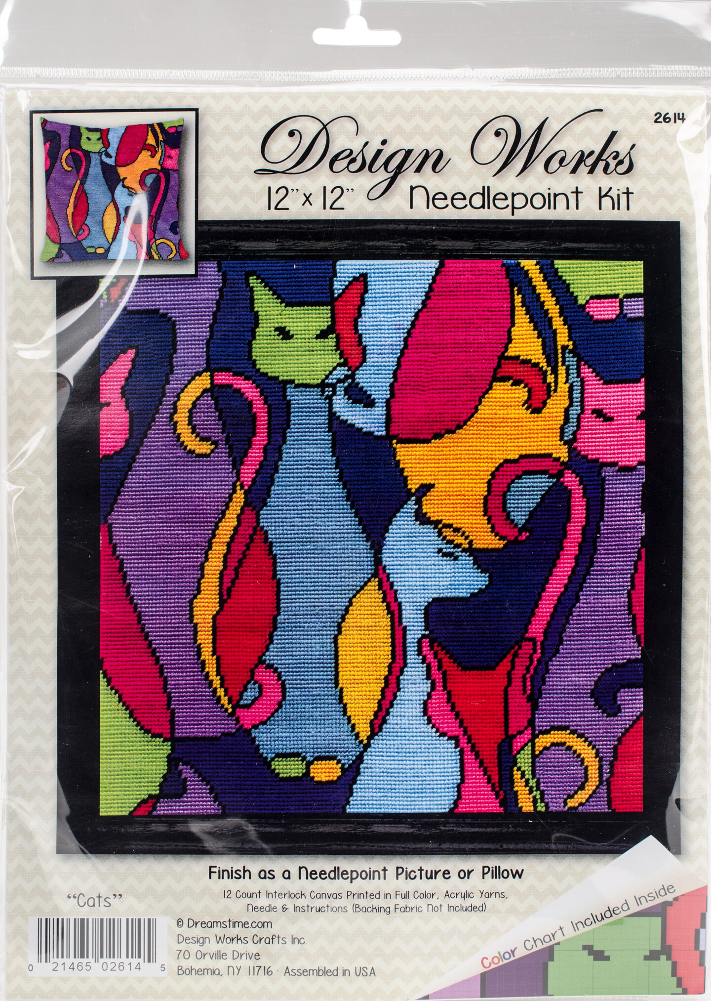 Design Works Needlepoint Kit 12"X12"-Colorful Cat-Stitched In Yarn