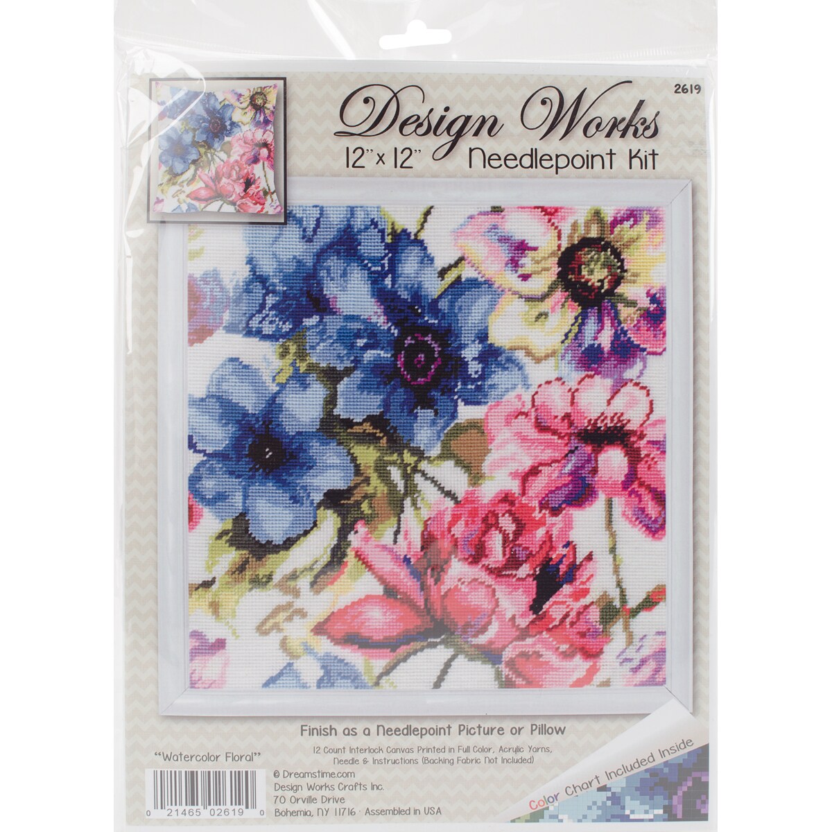 Design Works Needlepoint Kit 12&#x22;X12&#x22;-Watercolor Floral-Stitched In Yarn