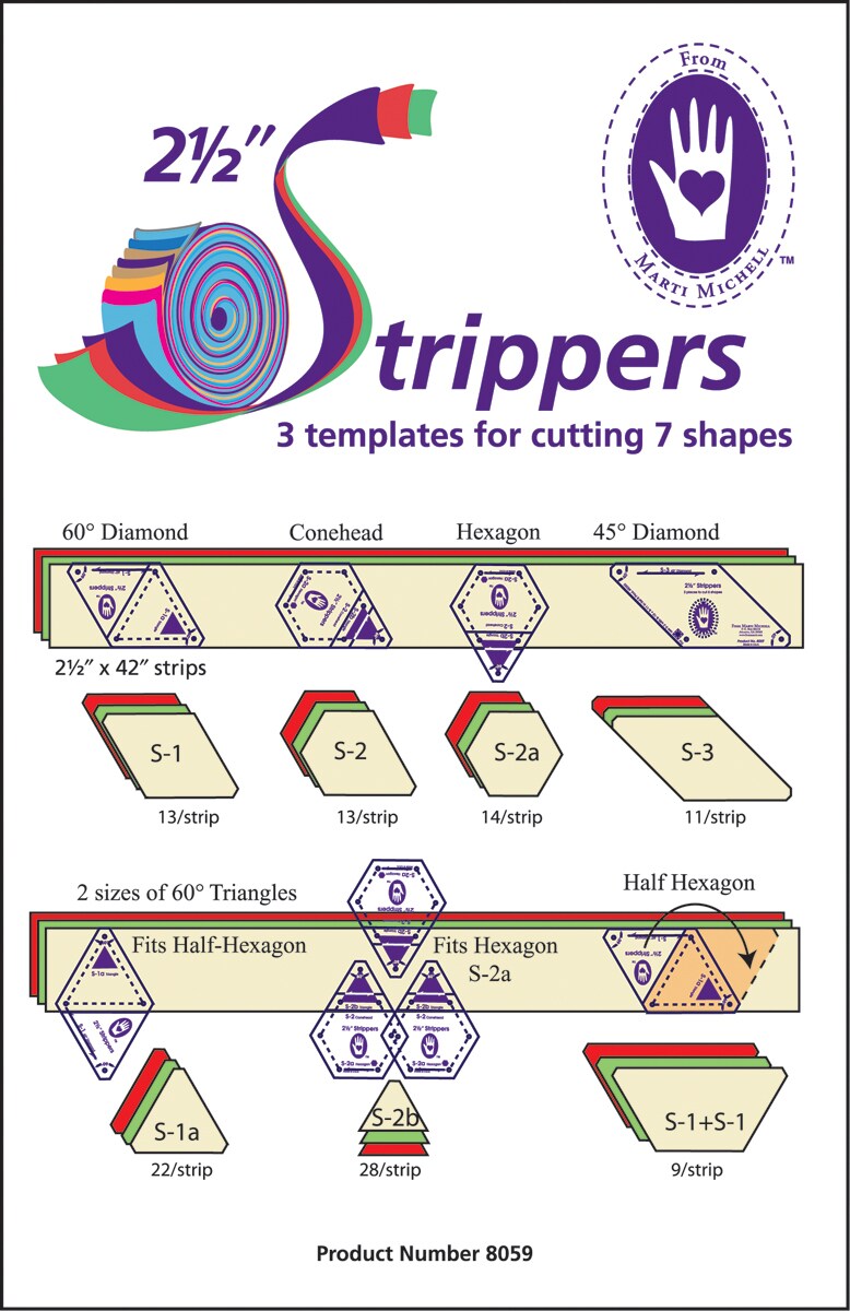 Marti Michell 2-1/2&#x22; Strippers Templates-3 Templates For 7 Shapes