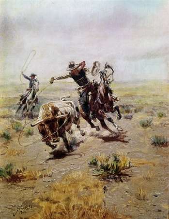 Cowboy Roping a Steer Poster Print by Charles Russell - Item # VARPDX279971