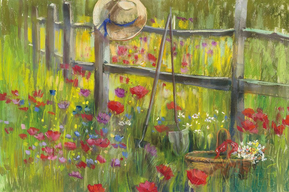 Gardening by the Fence Poster Print by Carol Rowan # 20971