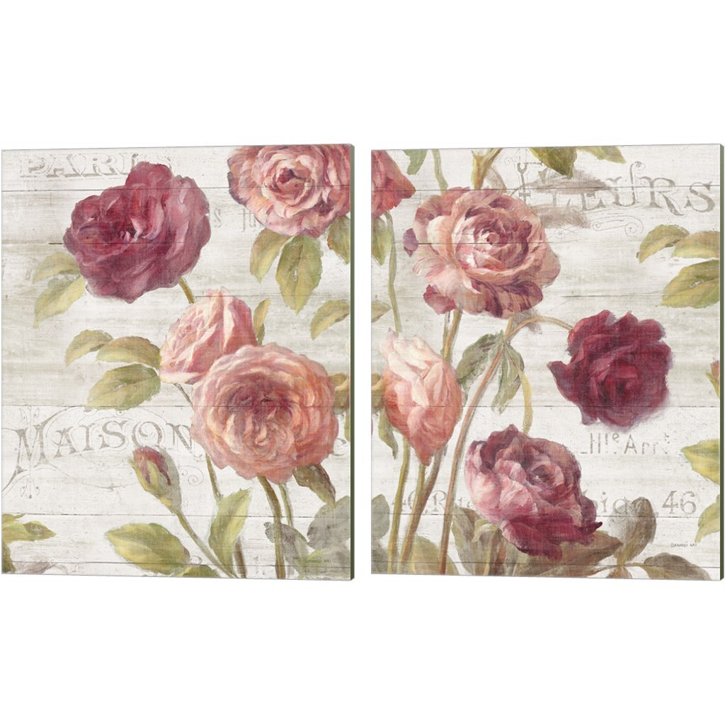 French Roses by Danhui Nai 12" x 15" Canvas Wall Art (Set of 2)