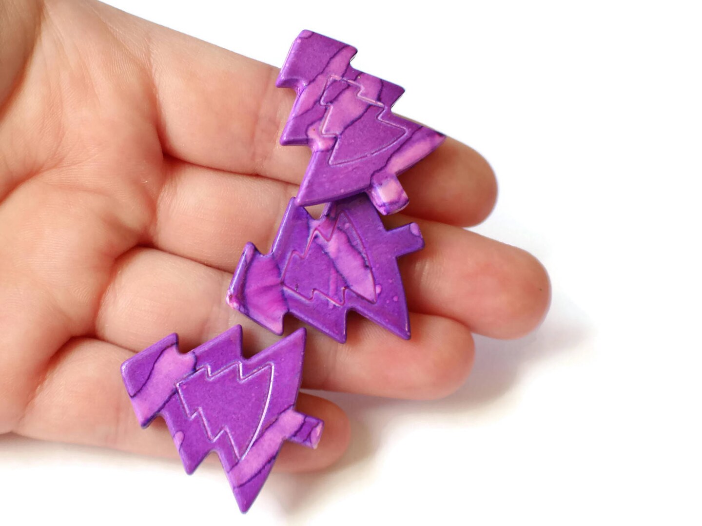 8 32mm Purple Plastic Pine Tree Beads - Christmas Tree Beads