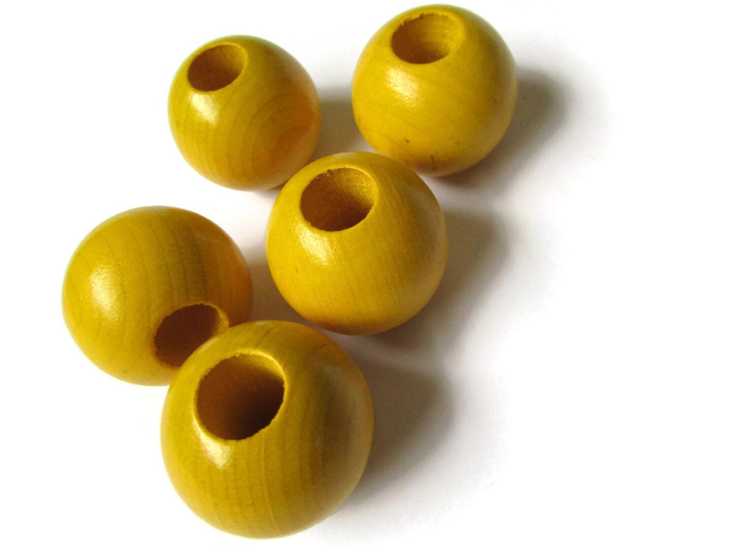 5 25mm Round Yellow Vintage Wood Beads Wooden Large Hole Macrame Beads