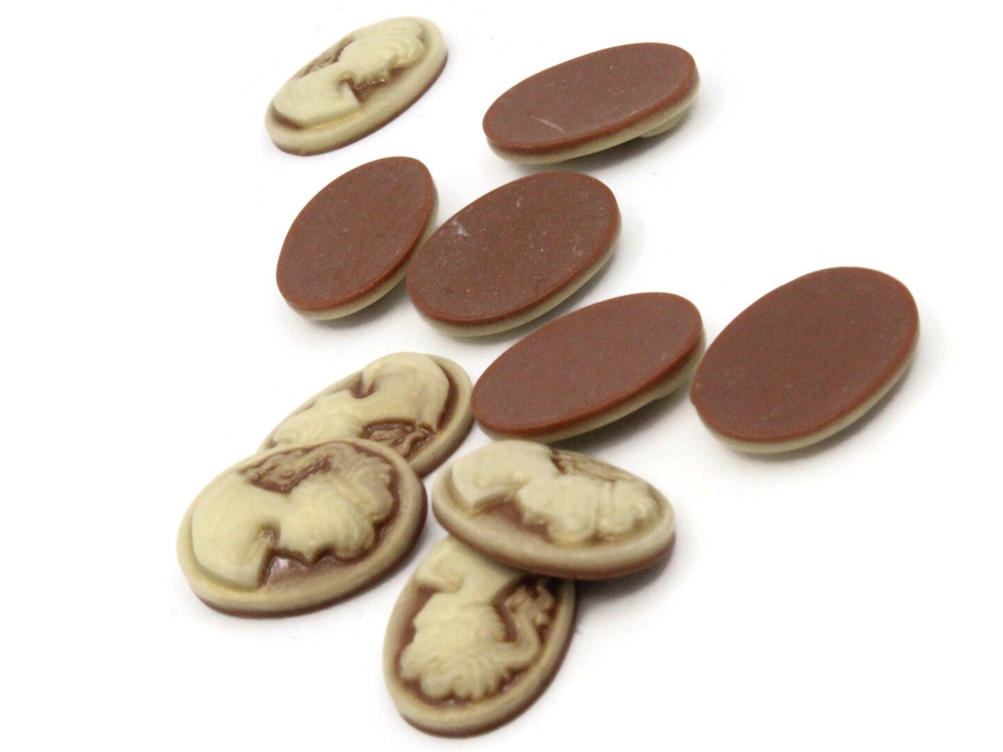 10 18mm x 13mm Brown Resin Oval Greek Style Woman's Face Cameo Cabochons