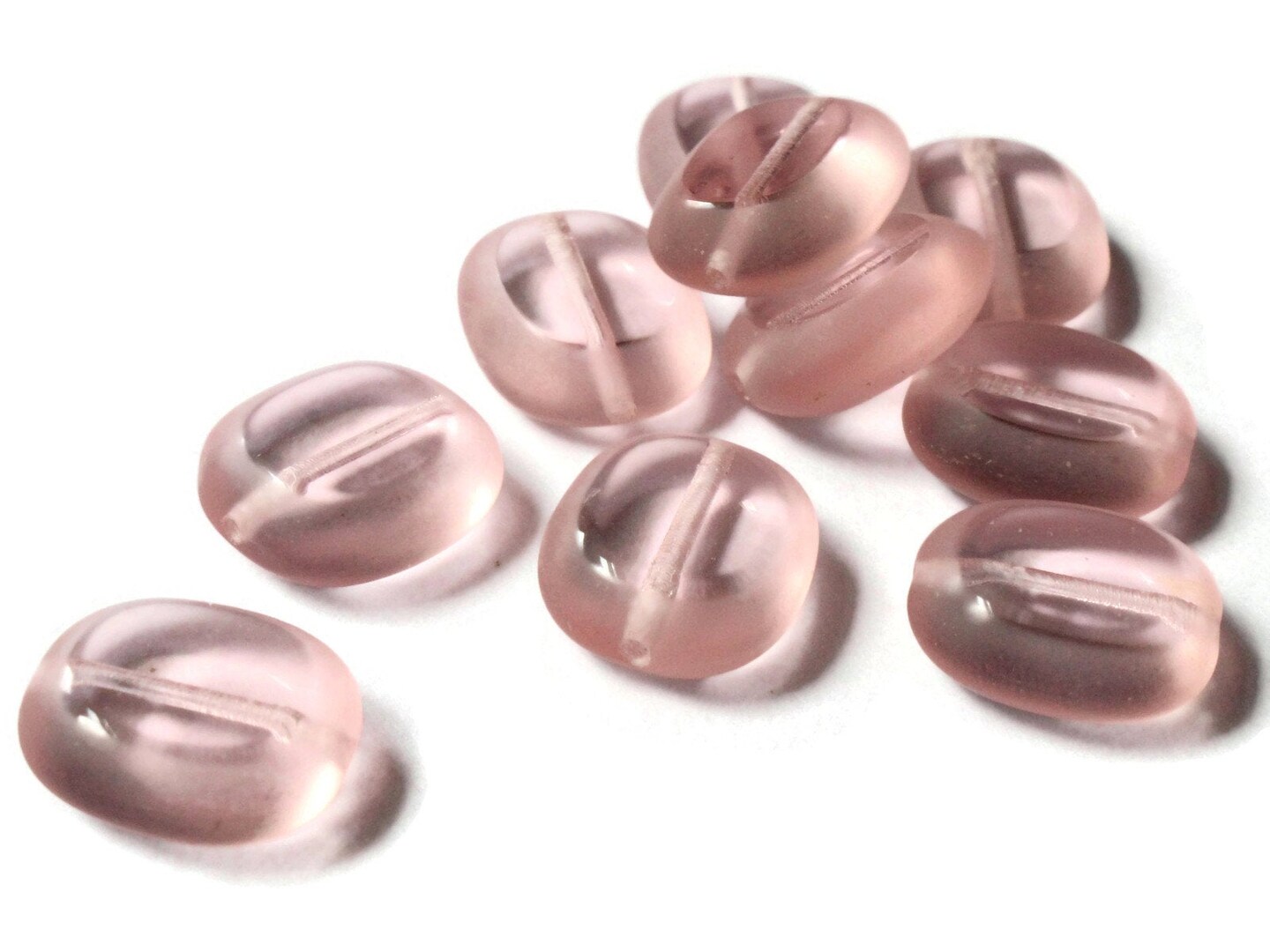 10 14mm x 12mm Pink Pressed Glass Beads Vintage Czech Flat Oval Beads