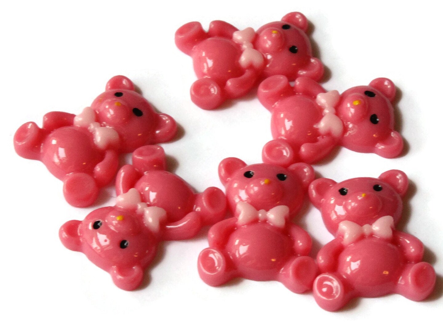 6 23mm Dark Pink Decoden Teddy Bear Cabochons