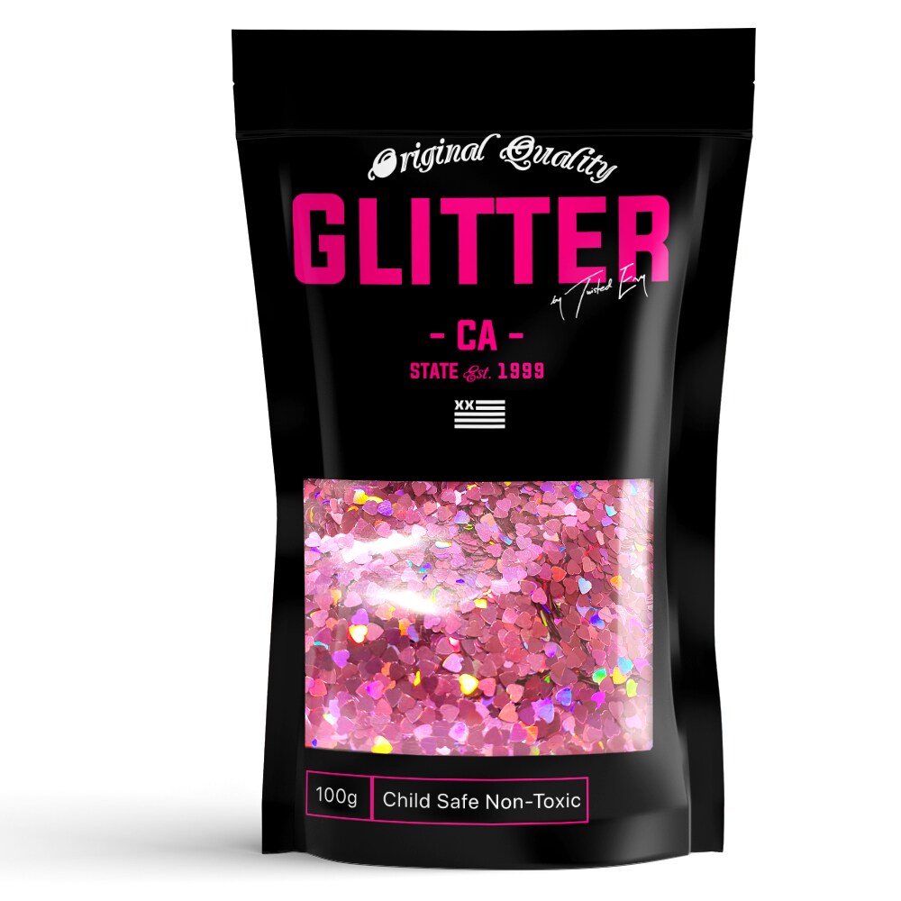 3mm HEARTS Pink Premium Glitter Multi Purpose Dust Powder 50g / 1.75oz for use with Arts & Crafts Wine Glass Decoration Weddings Cards Flowers Cosmetic Face Body (Packaging May Vary)
