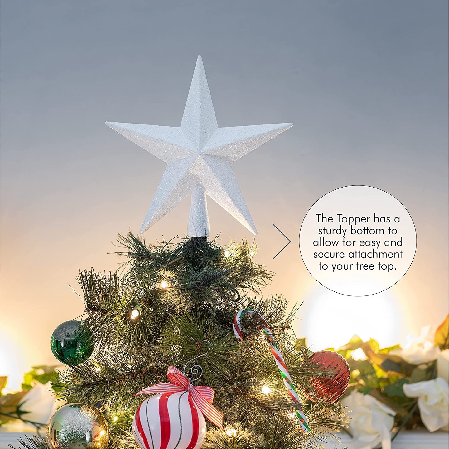 Ornativity Glitter Star Tree Topper - Christmas White Decorative Holiday Bethlehem Star Ornament