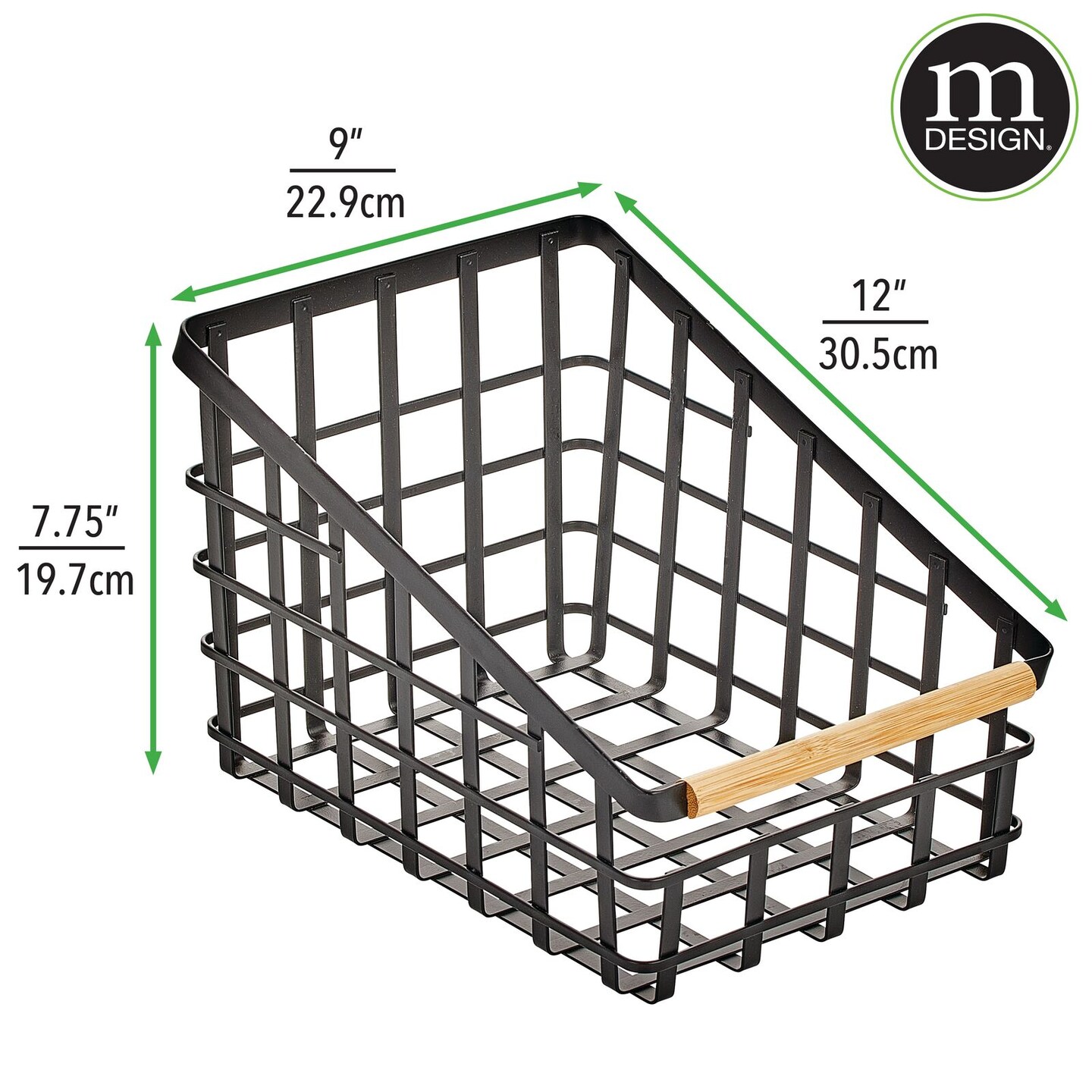 mDesign Slant Metal Kitchen Bin, Wood Handle, 4 Pack