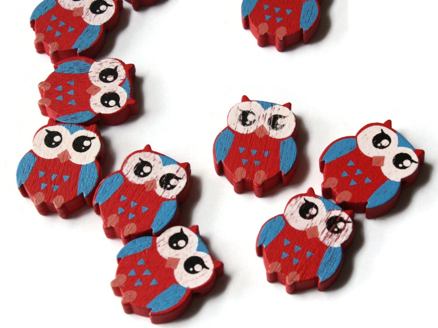 12 22mm Red Wooden Owl Beads Wood Animal Beads Cute Bird Beads Novelty Beads to String