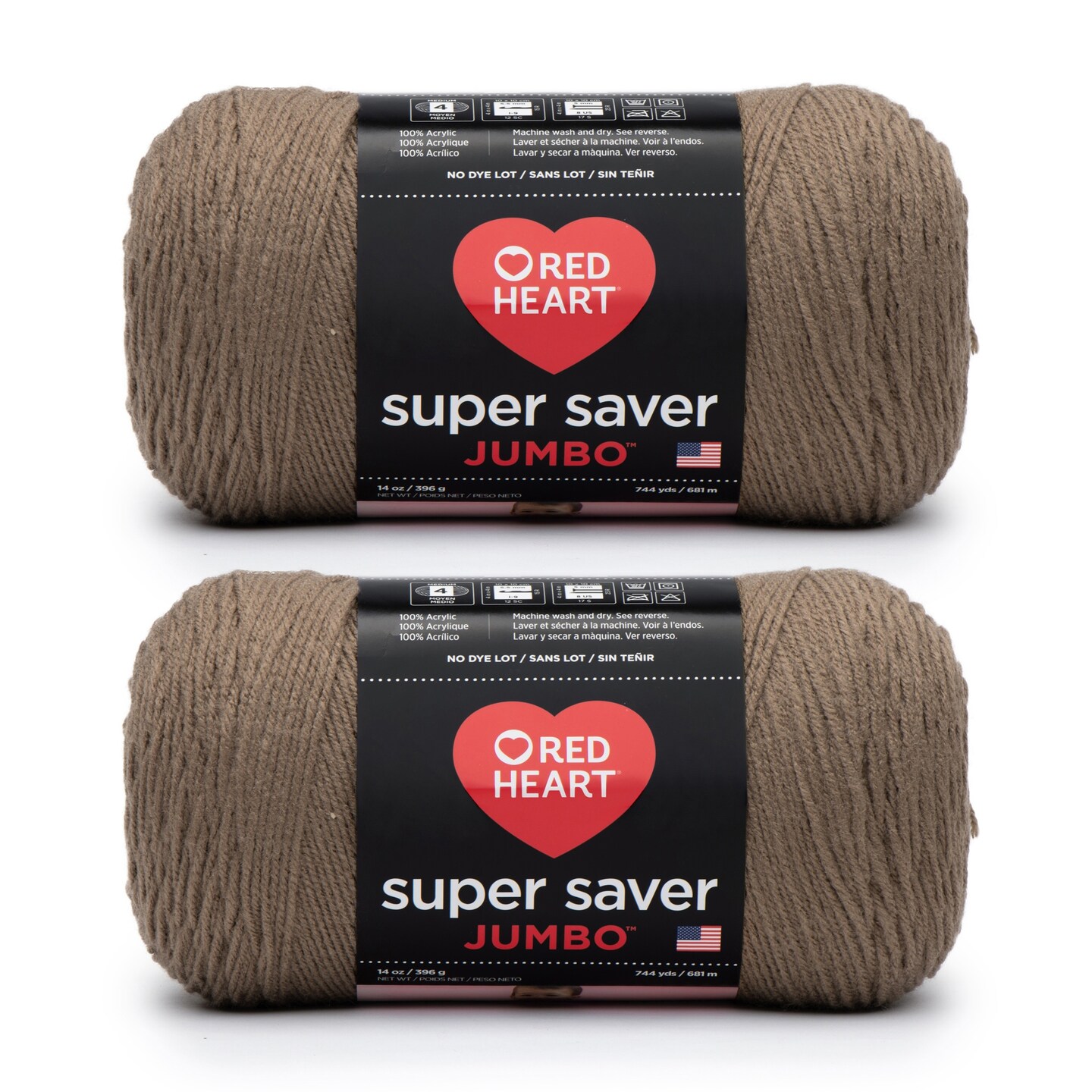 Red Heart Super Saver Jumbo Cafe Latte Yarn - 2 Pack of 396g/14oz - Acrylic - 4 Medium (Worsted) - 744 Yards - Knitting/Crochet