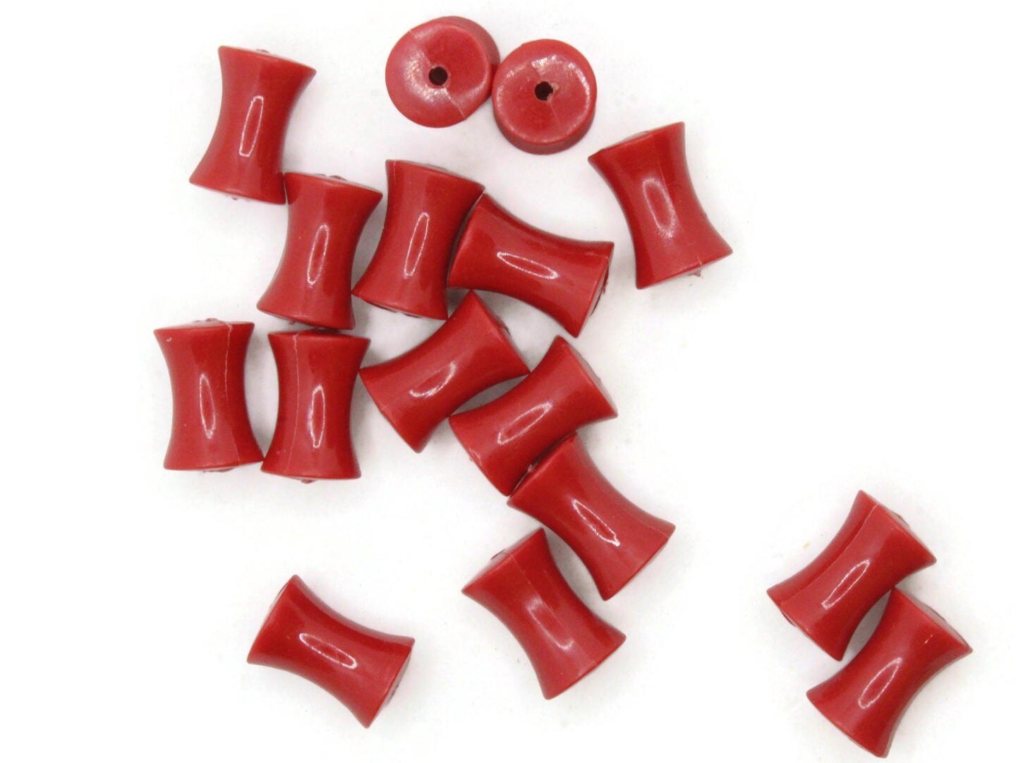 16 15mm Red Hourglass Tapered Tube Vintage Plastic Beads